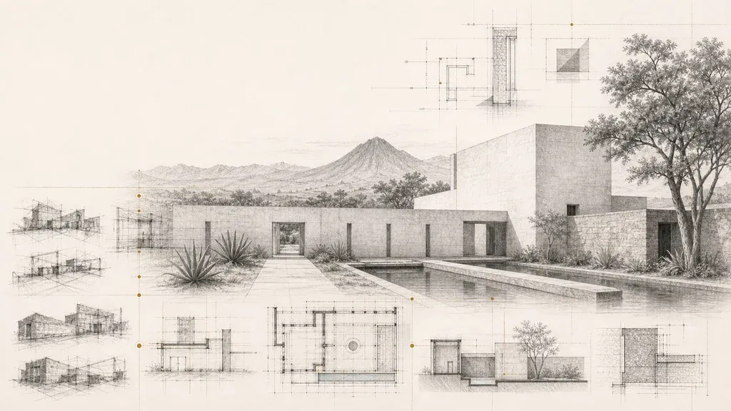 Imagen editorial de arquitectura y paisaje inspirada en Cuadra San Cristobal para el programa De estudiante a arquitecto en Mexico.